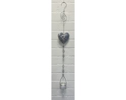 Deco theelichthouder "hart"met metalen ketting - Hart+vogel - zilveren ketting - lengte 100 cm - exclusief theelicht - Woondecoratie - Theelichthouder - Woonaccessoires