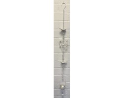 Deco theelichthouder "Hart+vogel"met metalen ketting - Keramieke vogel - Witte ketting + wit/grijze vogel - lengte 108 cm - exclusief theelicht - Woondecoratie - Theelichthouder - Woonaccessoires
