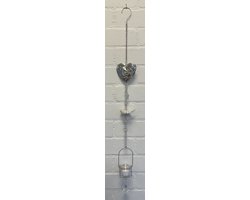 Deco theelichthouder "Hart+vogel"met metalen ketting - Keramieke vogel - Zilveren ketting + wit/grijze vogel - lengte 95 cm - exclusief theelicht - Woondecoratie - Theelichthouder - Woonaccessoires
