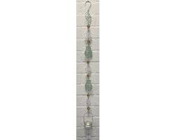 Deco theelichthouder "uil + doorzichtige bloemen" met metalen ketting - licht groene ketting + glazen bloemen - lengte 110 cm - exclusief theelicht - Woondecoratie - Theelichthouder - Woonaccessoires