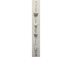 Deco theelichthouder "vlinder + keramieke vogel" met metalen ketting - rusty grijze ketting & glazen stenen - lengte 120 cm - exclusief theelicht - Woondecoratie - Theelichthouder - Woonaccessoires