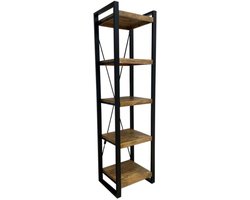 Deco4yourhome® - Boekenkast - Rek - Kast - 5 Planken - 55cm Breed - Mangohout - Staal - Metaal