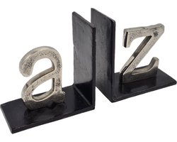 Deco4yourhome® - Boekensteun - A/Z - Alfabet - Zwart - Zilver - Old Metal - Black