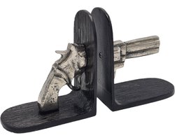 Deco4yourhome® - Boekensteun - Gun - Pistool - Black - Zwart - Zilver