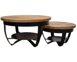 Deco4yourhome® - Salontafel - Rond - Set van 2 - Mangohout - Compact - Metaal - 65cm & 45cm