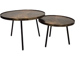 Deco4yourhome® - Salontafel set van 2 - Metaal - Ronde Salontafel - Antiek Goud - Zwart - Groot - Monza - Salontafelset
