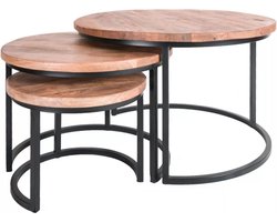 Deco4yourhome® - Salontafel set van 3 - Mango hout - Ronde Salontafel - Zwart - Groot - 67cm - Lukas - Salontafelset