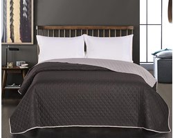DecoKing - Sprei, bedsprei, 220x240 cm - doorgestikte sprei, tweezijdig, reliëfpatroon, ruiten - zwart/zilver 220x240 cm