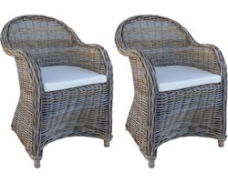 Decomeubel Rotan Stoel Kubu Grey met wit Kussen - set van 2 stoelen