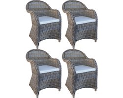 Decomeubel - Rotan Stoel Kubu Grey met wit Kussen - set van 4 stoelen