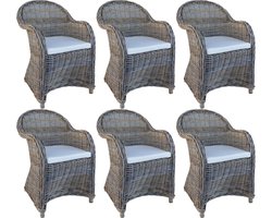 Decomeubel - Rotan Stoel Kubu Grey met wit Kussen - set van 6 stoelen