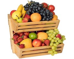 Decopatent - 2 Laags Dubbele Fruitschaal - Bamboe hout - Staande Fruitmand Etagere - Afm: 31 x 22 x 27.5 Cm.