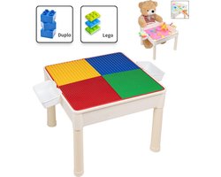 Decopatent� - 4in1 Kindertafel met bouwplaat geschikt voor Lego & Duplo - Watertafel met Hengels en Vissen - Zandtafel met Zand - Bouwtafel