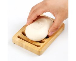 Decopatent - Bamboe Zeephouder - Houten Zeepbakje voor Douche, Badkamer & Keuken - Duurzaam Zeepschaaltje met Waterafvoer - Afm: 12,5 x 8,5 x 1,6 Cm