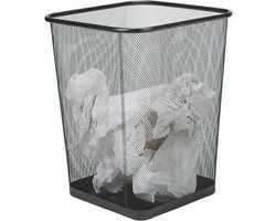 Decopatent® Design Vierkant Prullenbak voor Kantoor - Papierbak - Mesh Metaal - Papiermand - Prullenmand voor onder Bureau - Zwart