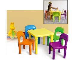 Decopatent® Kindertafel met stoeltjes van kunststof - 1 tafel en 4 stoelen voor kinderen - Kleurtafel / Speeltafel / Zitgroep set