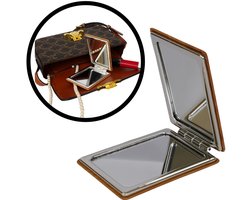 Decopatent - Kleine Inklapbare Make-Up Spiegel - Rechthoekig Bamboe Zakspiegeltje - Handige Klapspiegel / Reisspiegel - Compact Tasformaat - Afm. 6.8 x 8.6 x 1 Cm