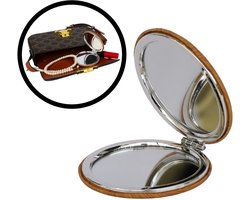 Decopatent - Kleine Inklapbare Make-Up Spiegel - Ronde Bamboe Zakspiegeltje - Rond - Handige Klapspiegel / Reisspiegel - Compact Tasformaat - Afm. 7.2 x 7.2 x 0.9 Cm