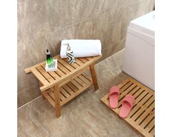 Decopatent® Luxe Bamboe badkamer bankje - 60cm - Met opbergvak - Bamboe hout