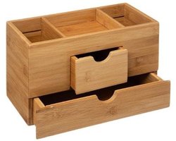 Decopatent® Make up Organizer met 3 Vakken & 2 Schuif Laden - Bamboe Hout - Make-up Organizer - Sieraden Cosmetica Opbergsysteem