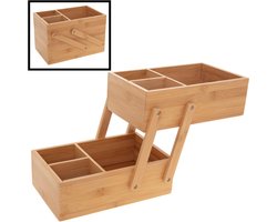 Decopatent® Make up Organizer met 6 Vakken - Uitklapbaar 2 Traps - Bamboe Hout - Makeup Organizer - Sieraden Cosmetica Opbergen