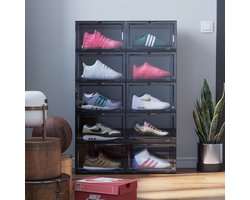 Decopatent - Schoenen Opbergsysteem Schoenenbox - Schoenendoos Black - Sneakerbox - Shoebox - Schoenen opbergen - Stapelbaar - Display doos voor Sneakers & Pumps - Organizer - Collector Storagebox Display - Kleur: ZWART - 1 Stuk