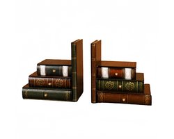 Decopatent - Vintage Houten Boekensteunen met 6 Lades - 2-Delige Set - Boekensteun Hout - Vintage Boeken Design - Voorzien van 6 opberg schuiflades - Boekenstandaard - Afm. 16.5x12.5x17 CM.