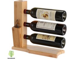 Decopatent® Wijnrek - Bamboe - 3 flessen - Design wijnflessenrek