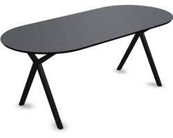 Decor eettafel beton donker - Plat ovaal - Scissor onderstel - beton tafel