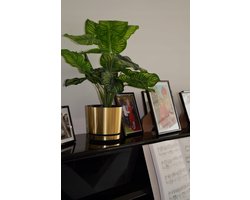 Decor Pot Messing - Ø 12 cm - Stijlvolle Kunststof Pot met Schotel