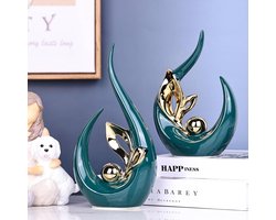 decoraccent, porseleinen kunst midden eeuw moderne groene en gouden decoraties & groenblauw centerpieces voor tafels, abstract keramisch standbeeld sculptuur - voor salontafel, boekenplank,