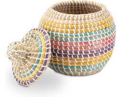 Decorasian Opslag met deksel, gevlochten uit zeegras-pot, kleurrijk - 20 cm diameter