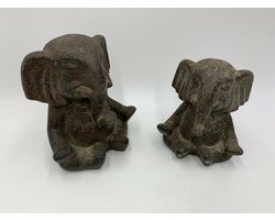 Decoratie beeld olifant set v 2 bruin polyresin 16x14 13x12 | 11364SET | Home Sweet Home | Stoer & Sober Woonstijl