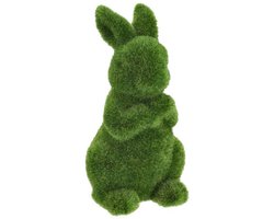 Decoratie beeld paashaas / konijn - staand - groen - kunst mos - 12 cm - paasdecoratie