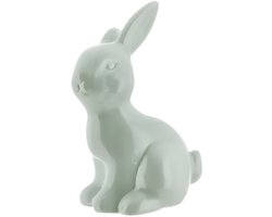 Decoratie beeld paashaas / konijn - zittend - mintgroen - porselein - 16 cm - paasdecoratie