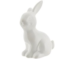 Decoratie beeld paashaas / konijn - zittend - wit - porselein - 16 cm - paasdecoratie