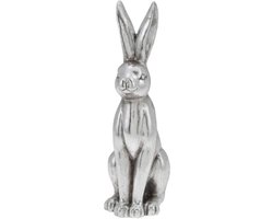 Decoratie beeld paashaas - zittend - zilver - polyresin - 30 cm - haas / konijn - paasdecoratie
