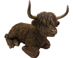 Decoratie Beeld Schotse Hooglander maat L liggend - Bruin 35 x 26 x 19 cm - Countryfield