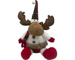 Decoratie eland knuffel zittend rood wit 45 cm | 809302 | Home Sweet Home | Stoer & Sober Woonstijl