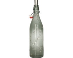 Decoratie fles - grijs - met kurk verlichting - 30 cm - glas - 1 liter - woonaccessoires