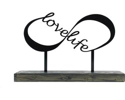Decoratie infinity/love life - metaal in houten voet - uniek design - o.a. leuk cadeau bruidspaar , samenwonen, vriendschap - 49 cm breed