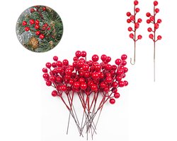 Decoratie Kerst - 10 stuks - Rode besjes - 9 inch - Kersttak - Kerstkrans - Kerststuk DIY - Kerstboomversieringen - Guirlande foam bessen - Woondecoratie - Decoratieve hanger - Feestdagen - Rood