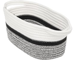 Decoratie opbergmand met hengsels 7 liter grijs/zwart/wit 31 x 15 x 15 cm van polyester - Gevlochten manden