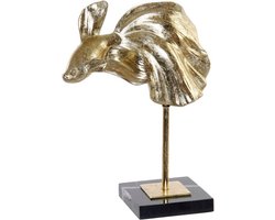 DECORATIE | ORNAMENT OP VOET | DECORATIE WOONKAMER | DECORATIEVE ACCESSOIRES | SCULPTUUR | METAAL MARMER | GOUD ZWART | VIS | 19x9x26CM.