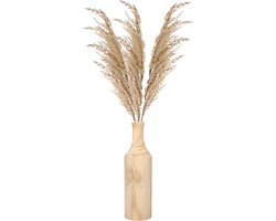 Decoratie pampasgras pluimen in houten vaas - beige - 100 cm - Tafel bloemstukken