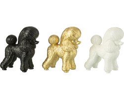 Decoratie poedel Resin Wit Zwart Goud set van 3 - J line Merk: J-Line