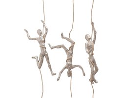 Decoratie sculptuur set - Mannetjes aan touw - Woonkamer decoreren - Set van drie - 85 cm lang - Zilver aluminium