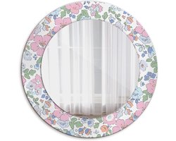 Decoratie Spiegel - Wandspiegel Rond - Interieur Verfraaien - Kleurrijke Bloemenprint - Ø 50 cm - Multicolor