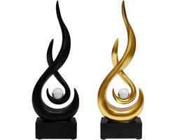 Decoratie Standbeeld - Vlam Sculptuur - Huis Verfraaien - Uniek Glasontwerp - 29 cm Hoog - Goud en Zwart