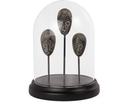 Decoratie Stolp met Afrikaanse Maskers - Interieur - 18X18X23CM - Glazen bol - Glas - Zwart
